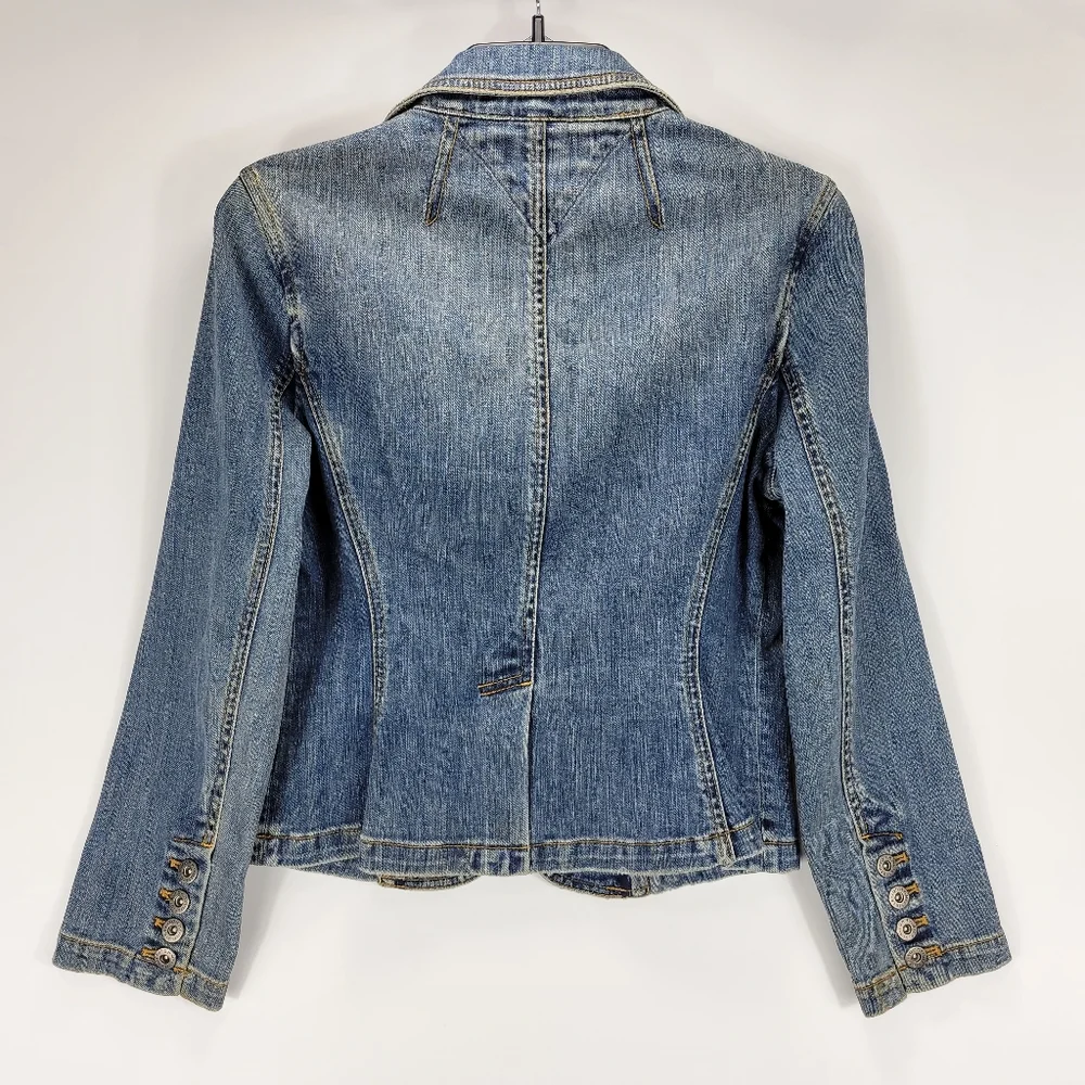 Tommy Hilfiger Vintage Y2K Denim Jean Jacket Women Medium Petite Grunge Punk - Picture 8 of 12